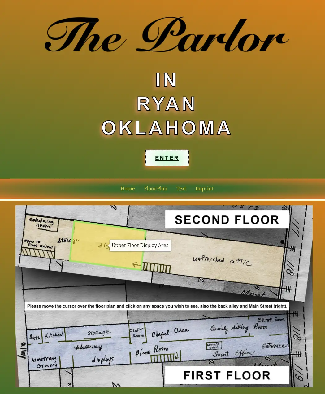 Screenshots of the website for The Parlour in Ryan, Oklahoma